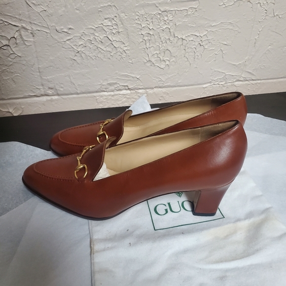 Women Gucci Brown Leather Horsebit Loafer Pump Size 10B - Picture 3 of 7